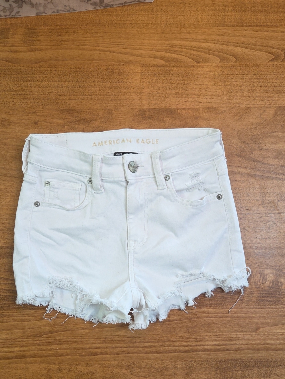 American Eagle Outfitters White Distressed High-Rise Jean Shorts